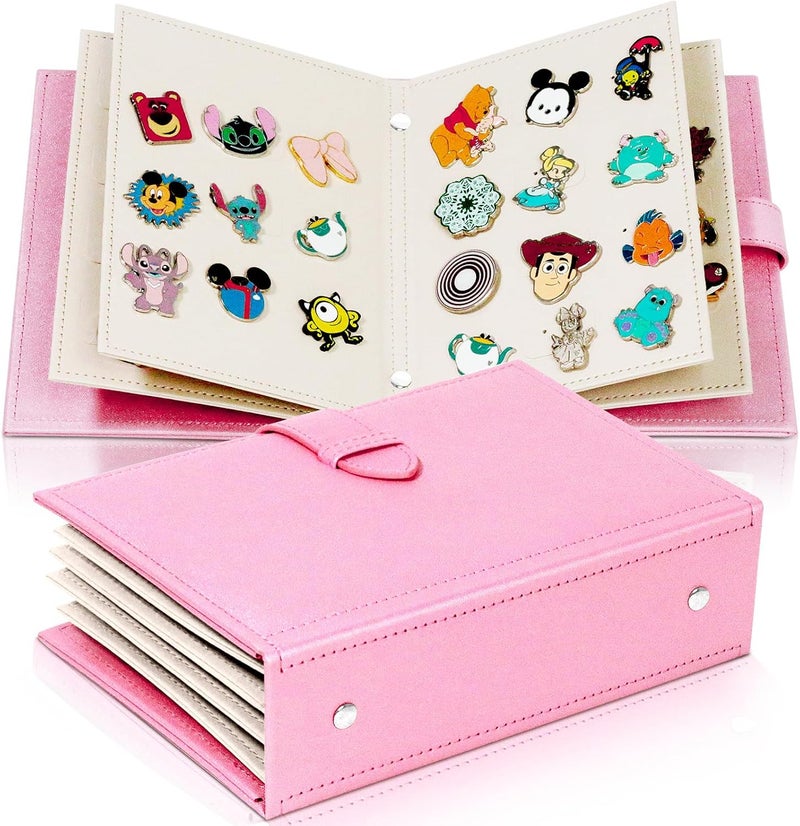 CollectHall Portable Enamel Pin Album, Pin Trading Book, to Display and Trade Your Pins, 42 Pins Capacity, PU Leather Pin Holder, Fit Rubber Pin Back, Pink - Image 1